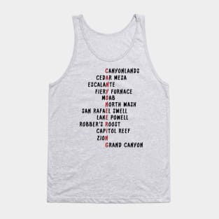 Utah Canyoneering Locations Acrostic (Black) Tank Top